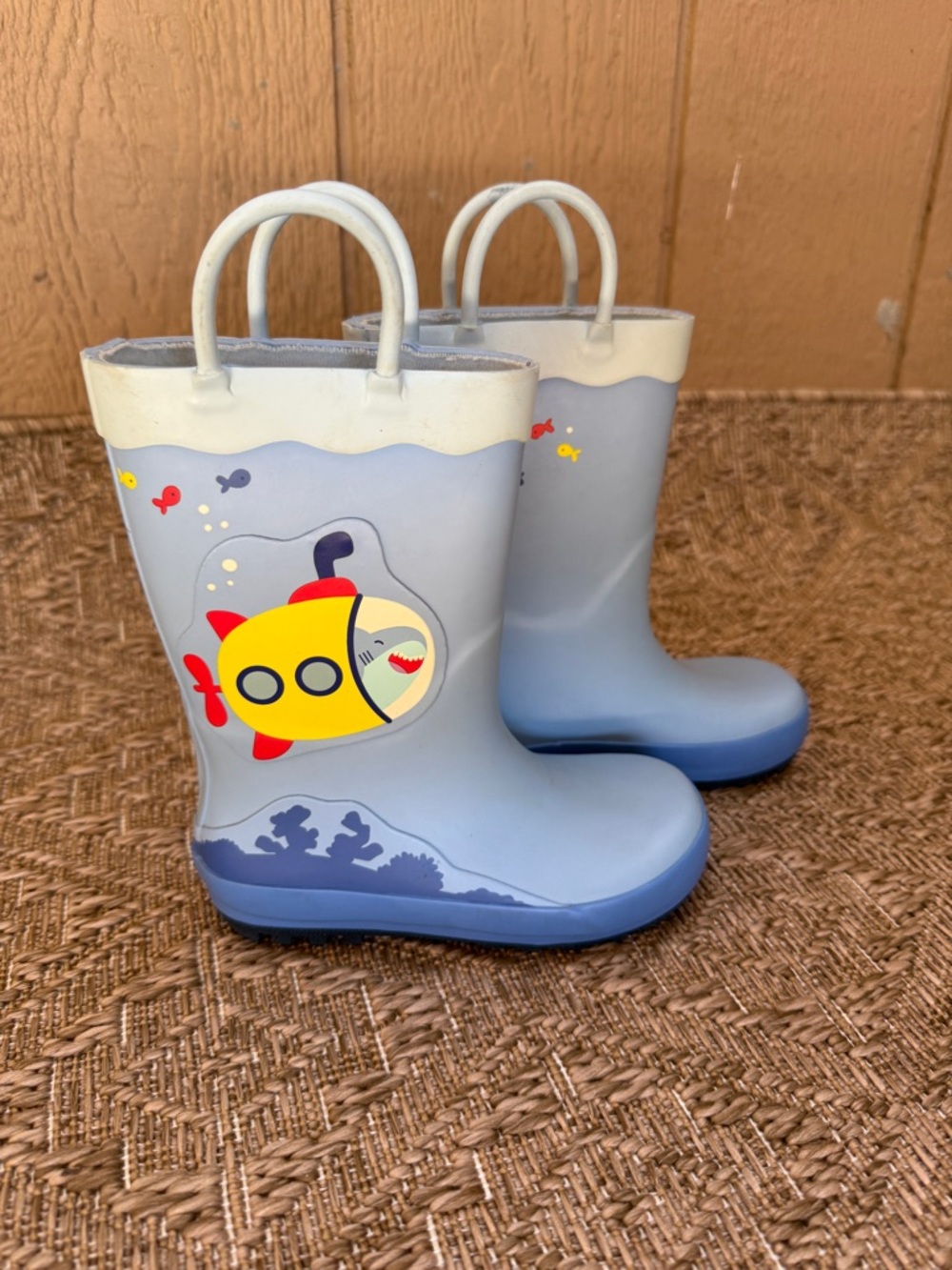 Cat & Jack Light Blue Kids Rain Boots with Yellow Submarine